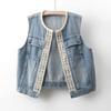 Vest Denim Women Summer Cotton Vest Oversize Solid Color Plus Size Casual Sleeveless Coat Buttons Vest