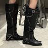 Туфли на каблуках до колена, женские высокие сапоги, дизайнерские новые туфли с острым носком, зима 2025, тренд, готические туфли-лодочки для вечеринок, модная обувь Chelsea Botas Mujer