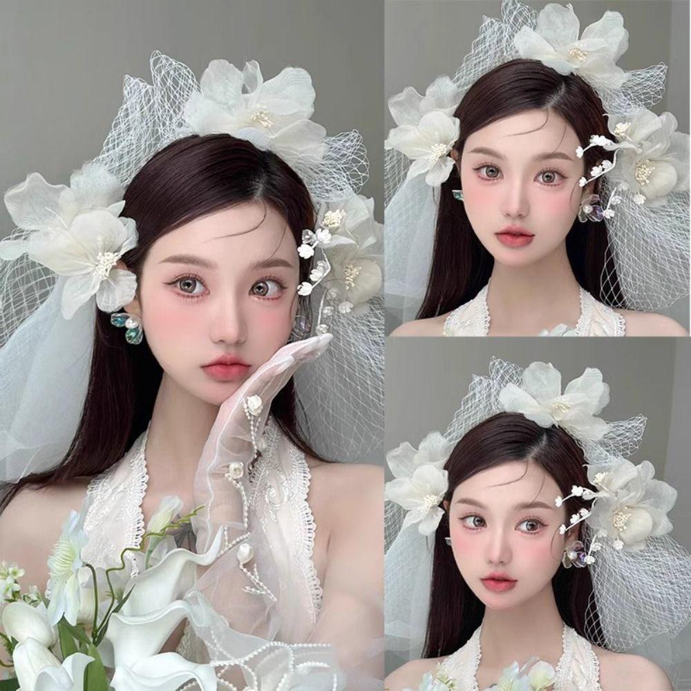 Elegant Bride Headdress Veil Wedding Hair Accessories Vintage Photography Headband Women