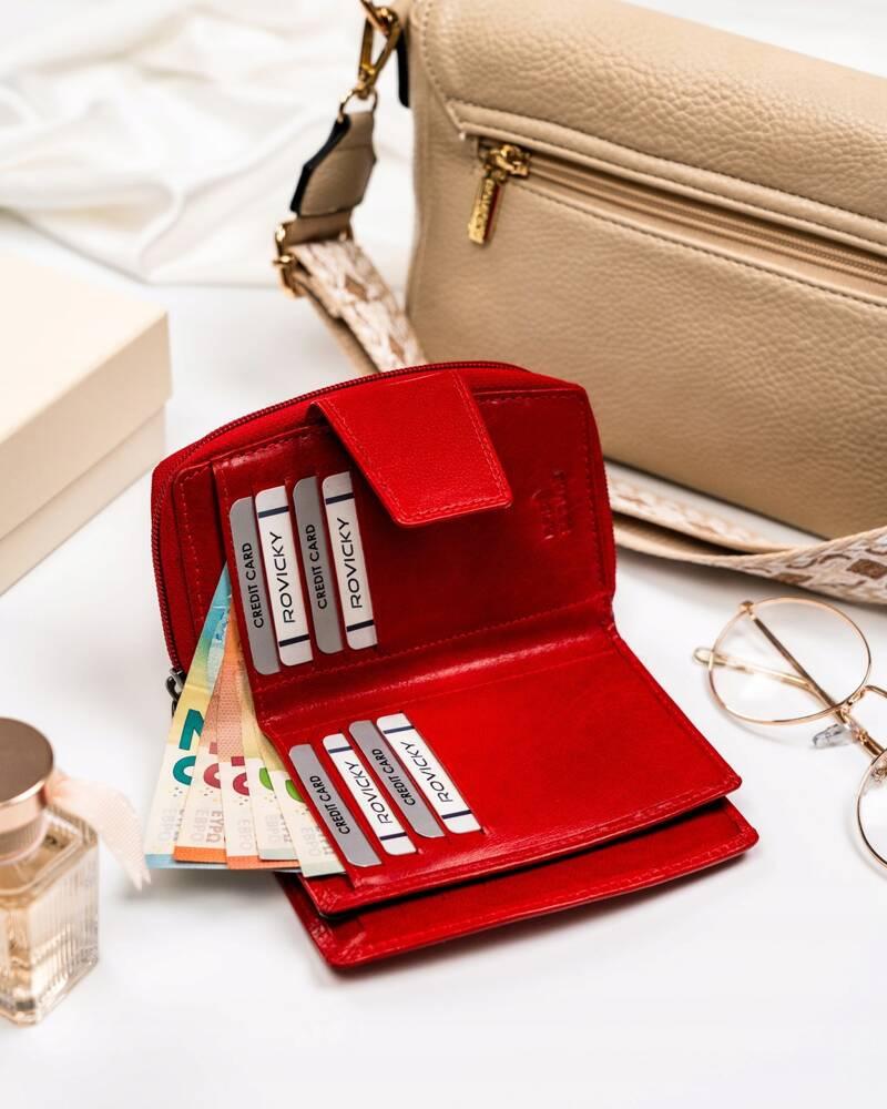 Women's wallet made of genuine leather with a zipper and snap closure - Rovicky