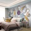Современные простые обои Мрамор Геометрические Золотые листья Фотообои Гостиная Диван Домашний декор 3D Фреска