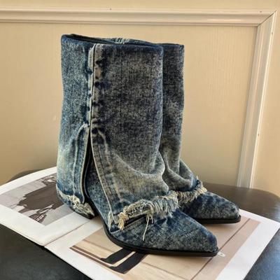 Desigenr остроносые ботинки челси средней длины женские туфли на среднем каблуке ковбойские массивные туфли осенний тренд 2024 года новые туфли-гладиаторы женская обувь