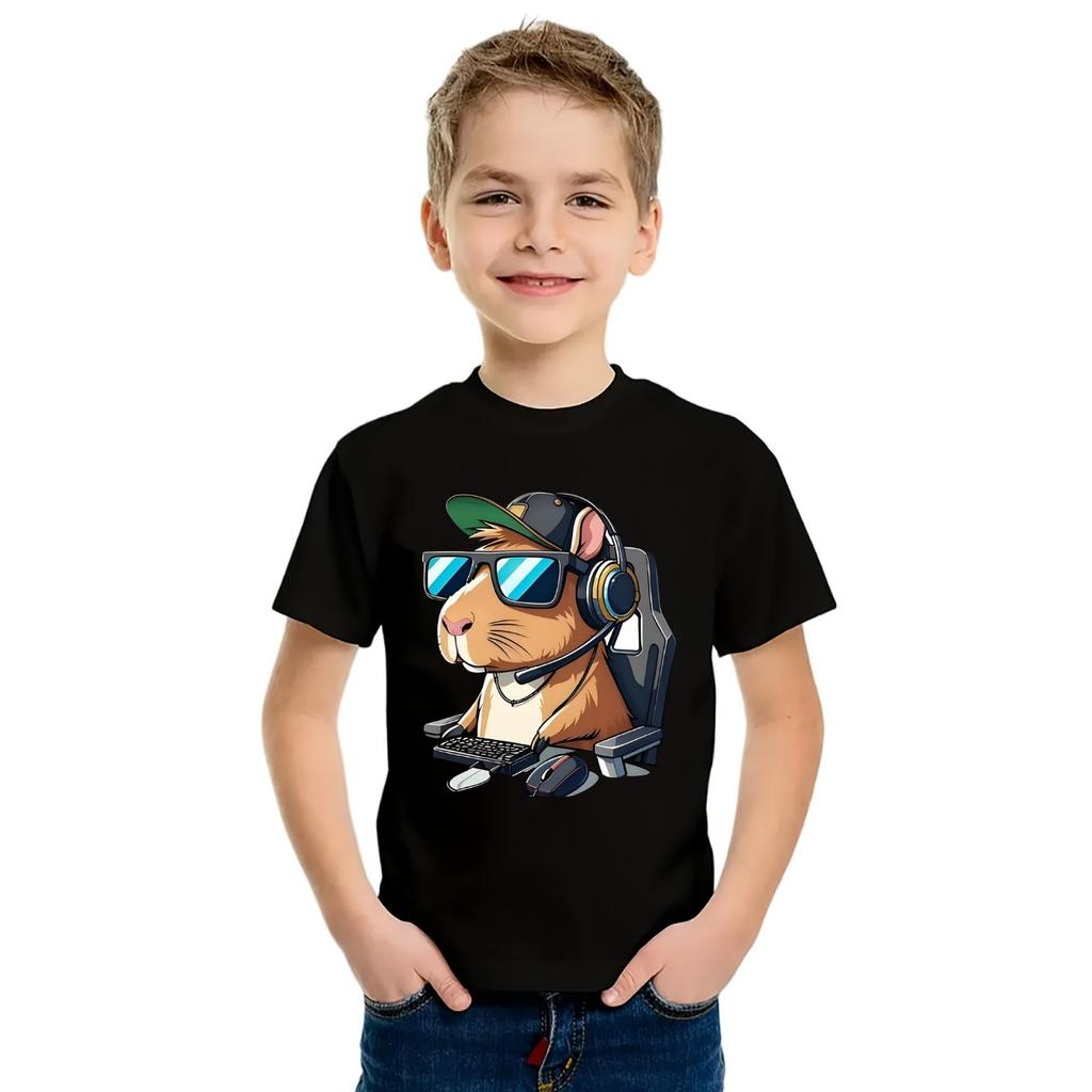 Summer Round Neck Animal Pattern 3D Printed Top Fashionable Casual Short Sleeved Children's Boy T-shirts