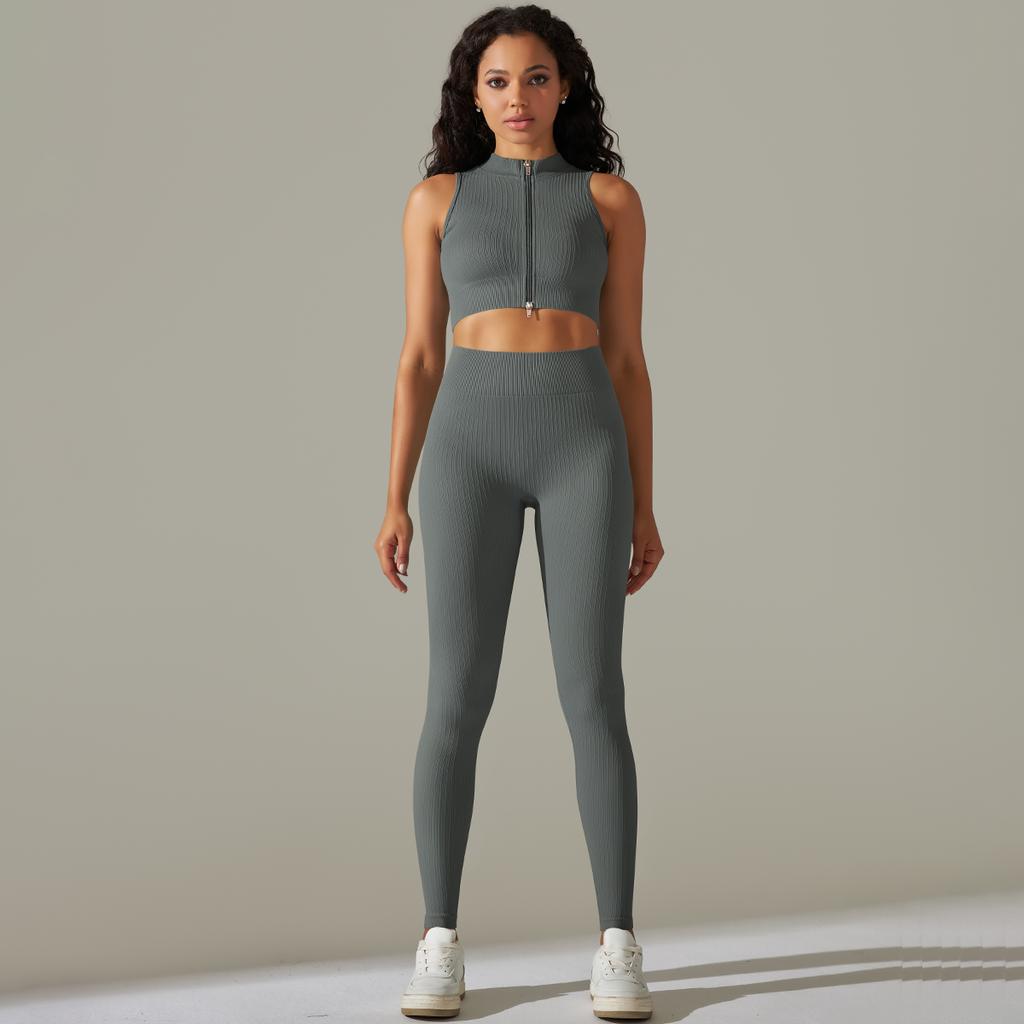 Nessaj Бесшовный жилет на молнии, спортивная одежда, женский комплект для йоги, леггинсы для тренажерного зала, пуш-ап, женская одежда для фитнеса, тренировочная одежда