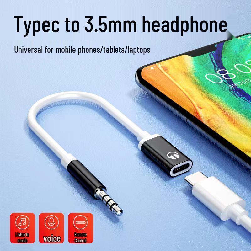 Плоский к круглому адаптер-кабель для наушников 3,5 мм (папа) - USB-C (мама)