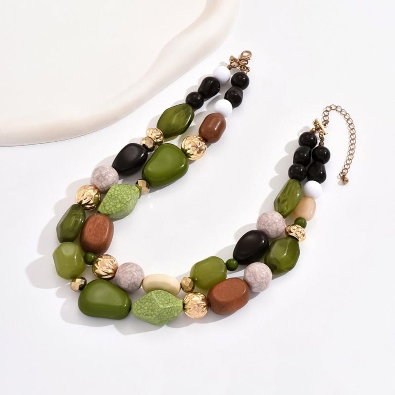 Artistic Vintage Inspired Thick Beaded Collar Necklace Featuring Mixed Charm And Adjustable Closure Design Jewelry