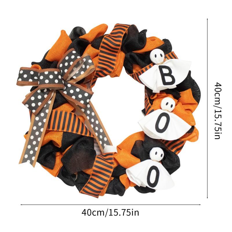 Halloween Burlap Ghost Wreath Front Door Decor Spooky Holiday Home Decoration