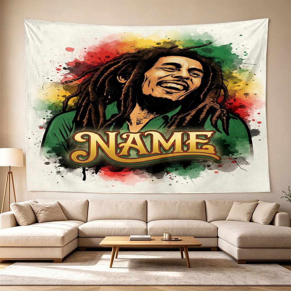 Bob Marley Rasta Reggae Music Vibes Personalized Name Wall Hanging Decor Tapestry, Perfect Home Decor, Suitable for Dorm, Living Room, Parties