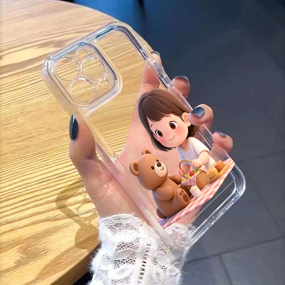 Girl Picnicking with Teddy Bear Phone Case for IPhone 14 15 16 17 13 12 11 Pro Max Plus 12 13 Mini TPU Protect Cover