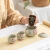Hand-Painted Ceramic Travel Tea Set: 1 Pot & 2 Cups with Hand-Grip for Outdoor Tea Drinking