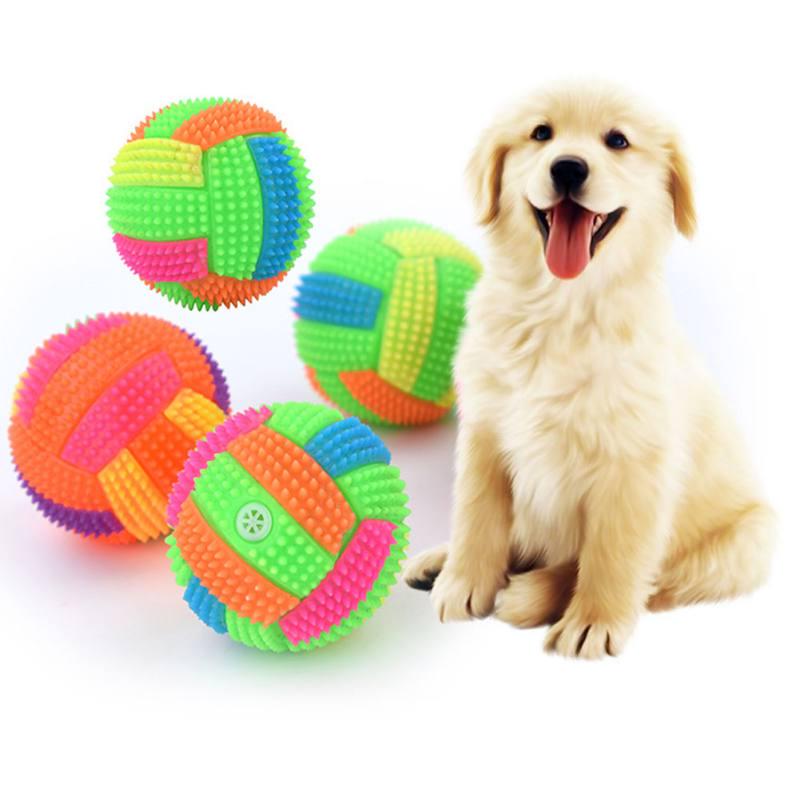 Pet Products Elastic Flash Light Squeaky Spike Ball Pet Dog Cat Molar Plastic Entertained Toy