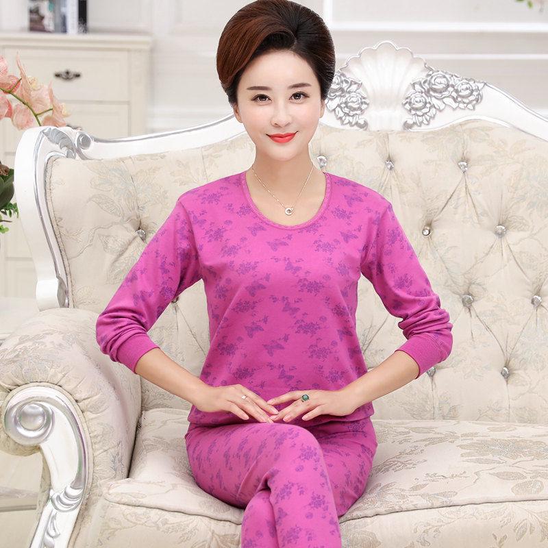 Womens Size Plus Warm Cotton Long Johns Set Autumn Grandma Style