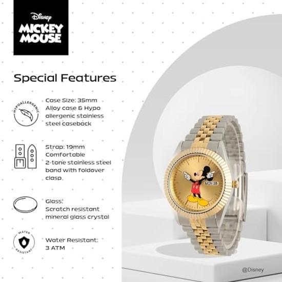 Мужские двухцветные наручные часы Disney Микки Маус. часы 2 - двухцветный корпус/двухцветный браслет из нержавеющей стали.