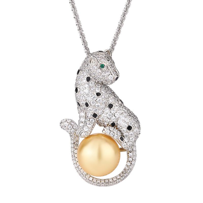 Ювелирные изделия Жемчужное ожерелье с подвеской Преувеличенная индивидуальность Подвеска в виде гепарда с цепочкой витая женщина