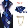 Barry.Wang Gold Brooch Pin with Tie for Men 8 Styles Cool Necktie Handkerchief Cufflinks Set