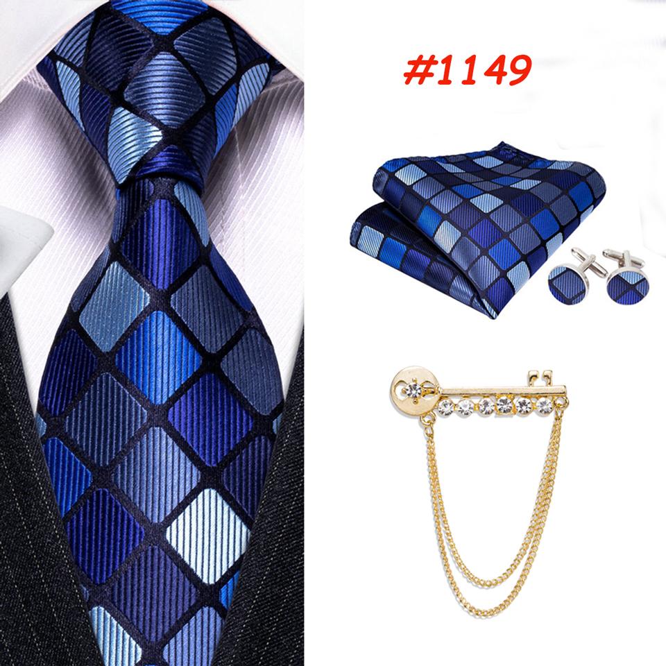 Barry.Wang Gold Brooch Pin with Tie for Men 8 Styles Cool Necktie Handkerchief Cufflinks Set