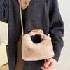 Yogodlns Women Faux Fur Plush Handbags Ruched Handle Small Lady Shoulder Crossbody Bag Casual Half-Moon Hobos Winter Bags for Women