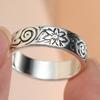 Vintage Silver Color Carved Sakura Ring for Women Fashion Flower Ring Personality Finger Accessories
