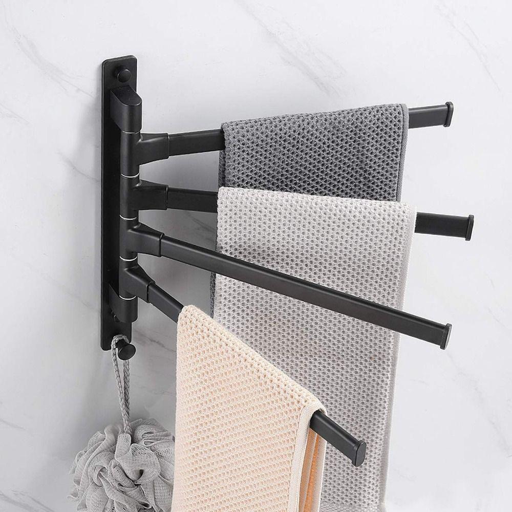Black Swivel Towel Rack Aluminum Towel Holder Swing Arm Towel Rack Bathroom Kitchen Laundry Room
