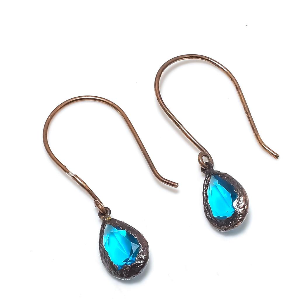 Blue Topaz Earrings, Copper Electroformed Gemstone Jewelry, Handmade Earrings, For Thanksgiving
