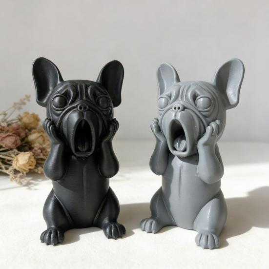 3D Printed French Bulldog Figurine, Screaming Dog Decorative Sculpture, Puppy Statue for Car Dashboard, Home Office Desk, Gift for Dog Lovers