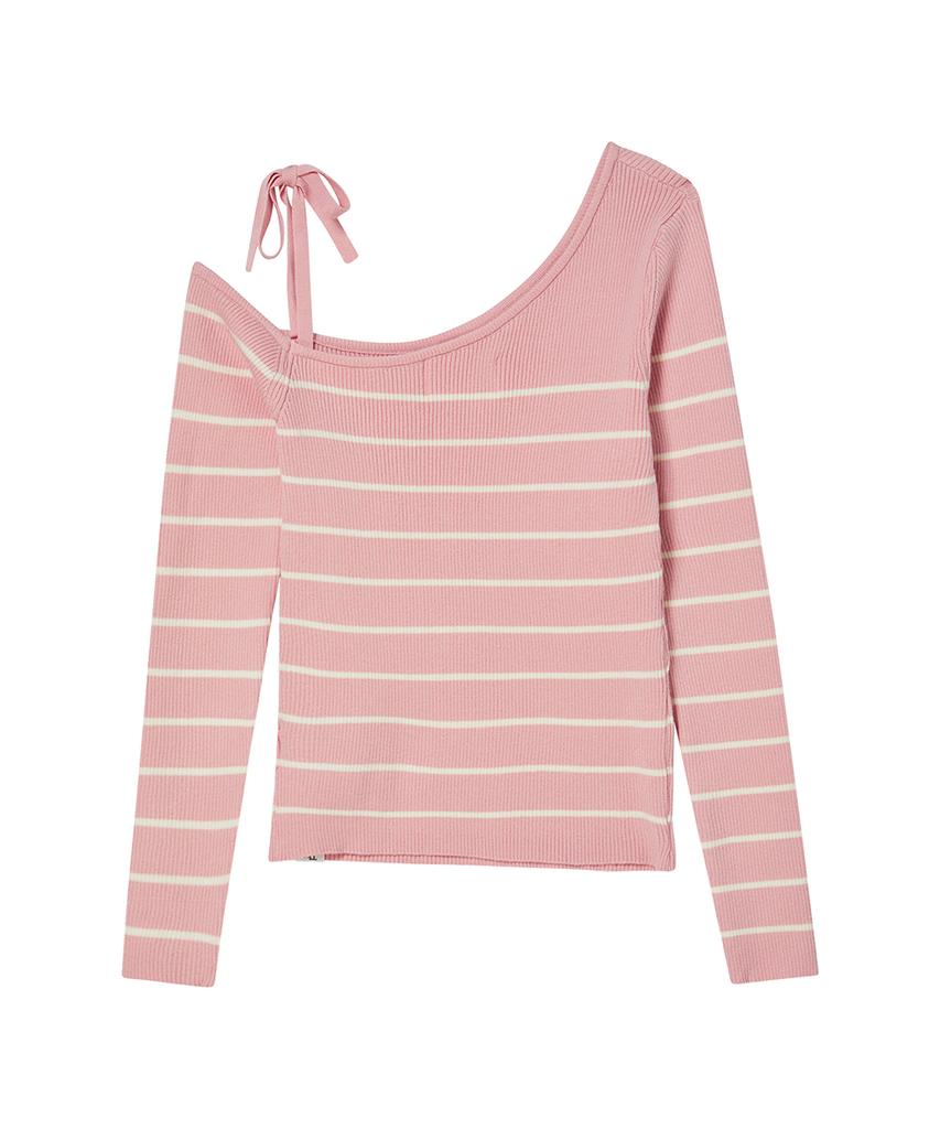THE GREEN LAB Striped Shoulder Strap Detail Knit [Pink]