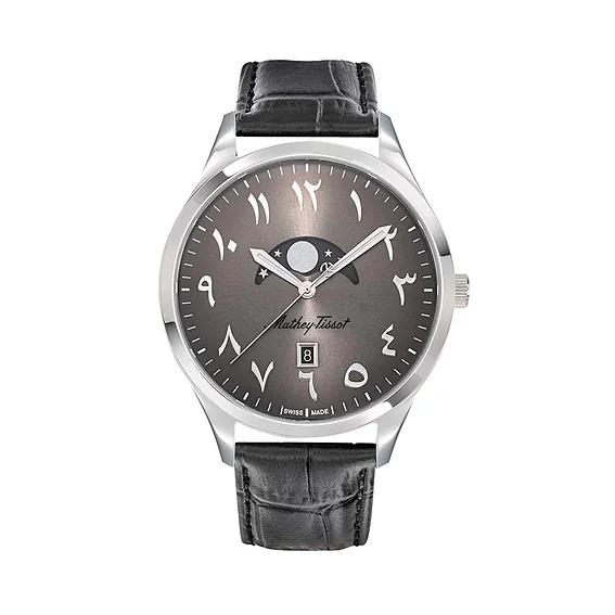 Mathey-Tissot Мужские часы Urban Moon с кожаным ремешком, черным арабским циферблатом, кварцевые H411ALAN