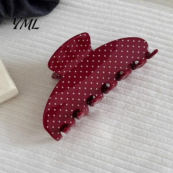 Decorative Hair Clamps Polka Dot Claw Clip for Women, 3.9 Inch Black/White/Red Big Clips, Large Clips Women Accessory, Strong Hold No Slip Thick