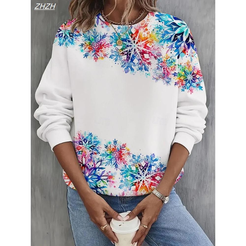 Women's Pullover Sweatshirts Graphic Snowflake Christmas Casual Long Sleeve Crew Neck Regular Tops