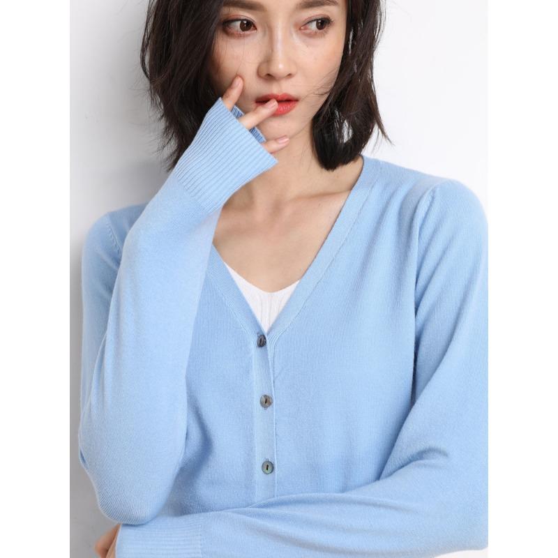 Осенне-зимняя мода Кардиган Женский свитер Вязаный V-образный вырез Длинный рукав Базовая рубашка Однотонный Повседневный Простой Базовый Топы Пальто