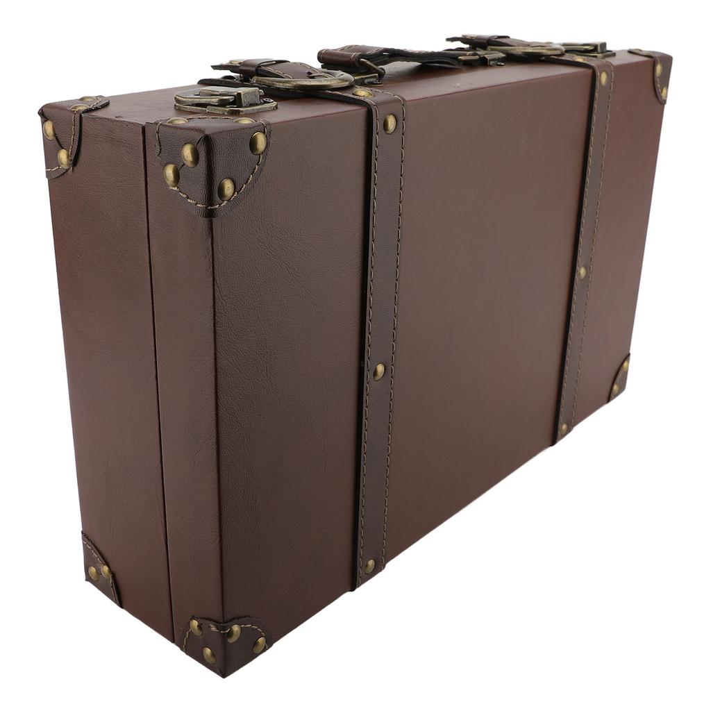 Vintage Leather Suitcase European Style Brown Carrying Storage Case with Lock for Home Decoration Photography Prop