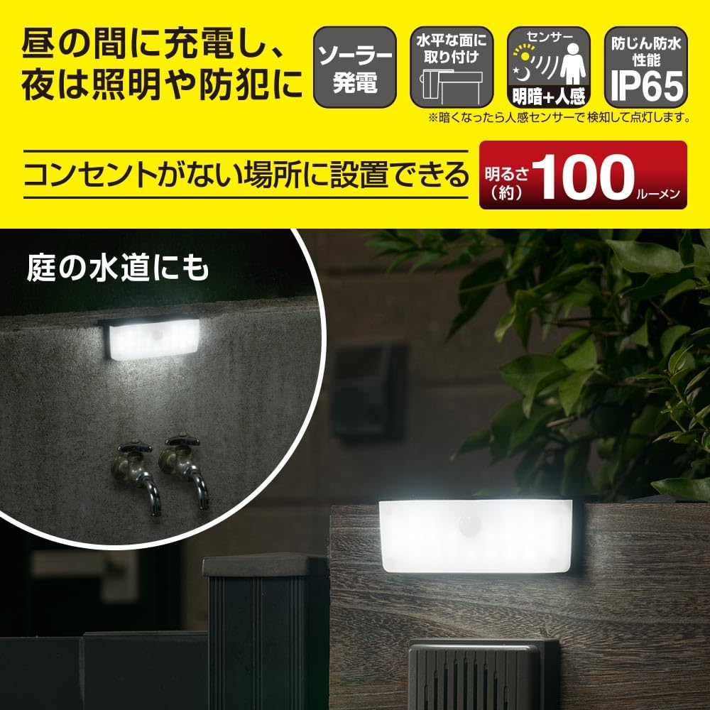 Ohm LED Sensor Wall Solar Daylight 100 Motion Ohm Electric (OHM) Light, Rechargeable, Color, Lumens, Outdoor, Waterproof, IP65, Sensor, Light/Dark