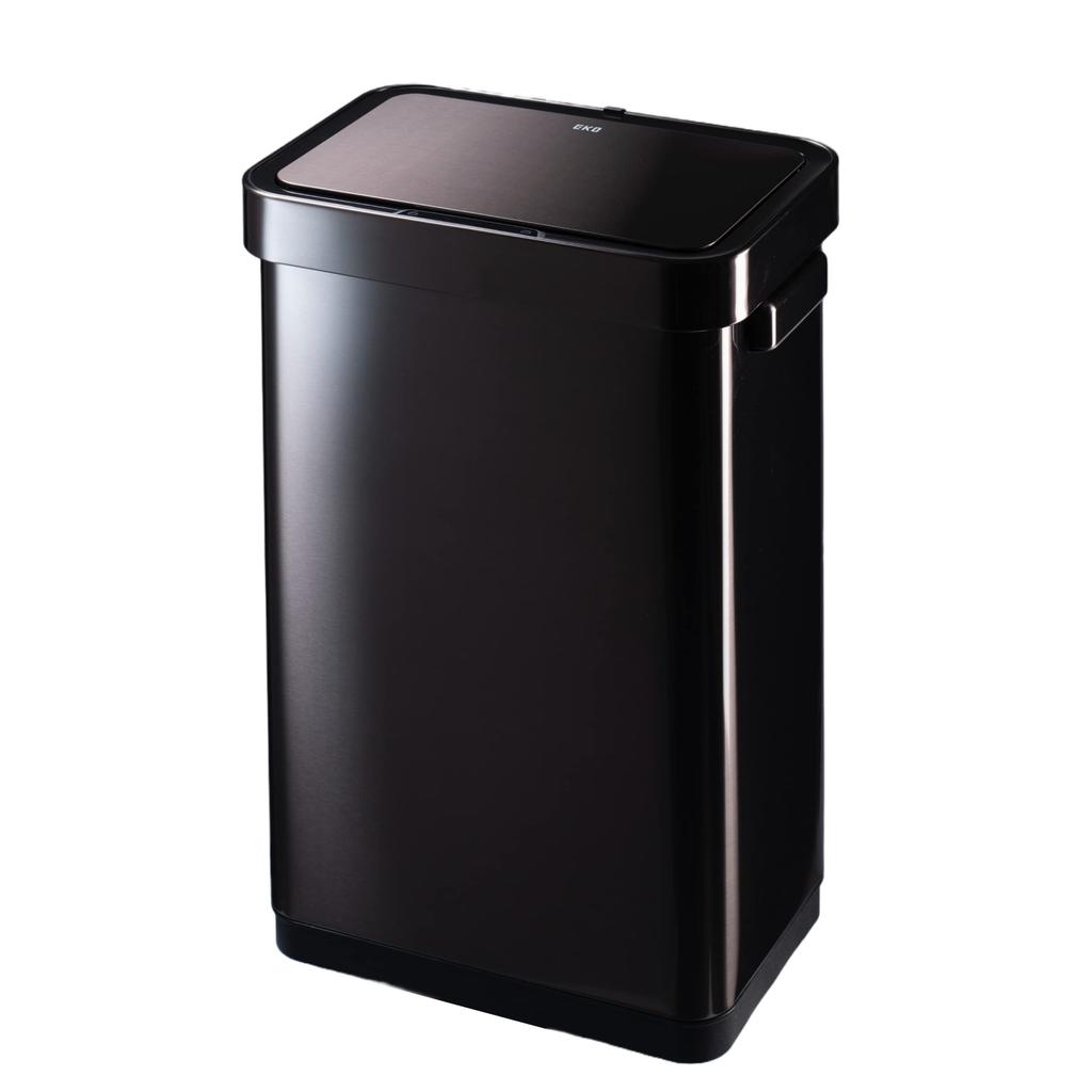 EKO Trash Can Automatic Deluxe Mirage Bin Black Steel 45L с крышкой из нержавеющей стали, без внутреннего ящика, датчик открытия/закрытия T-Sensor EK9378BS-45L