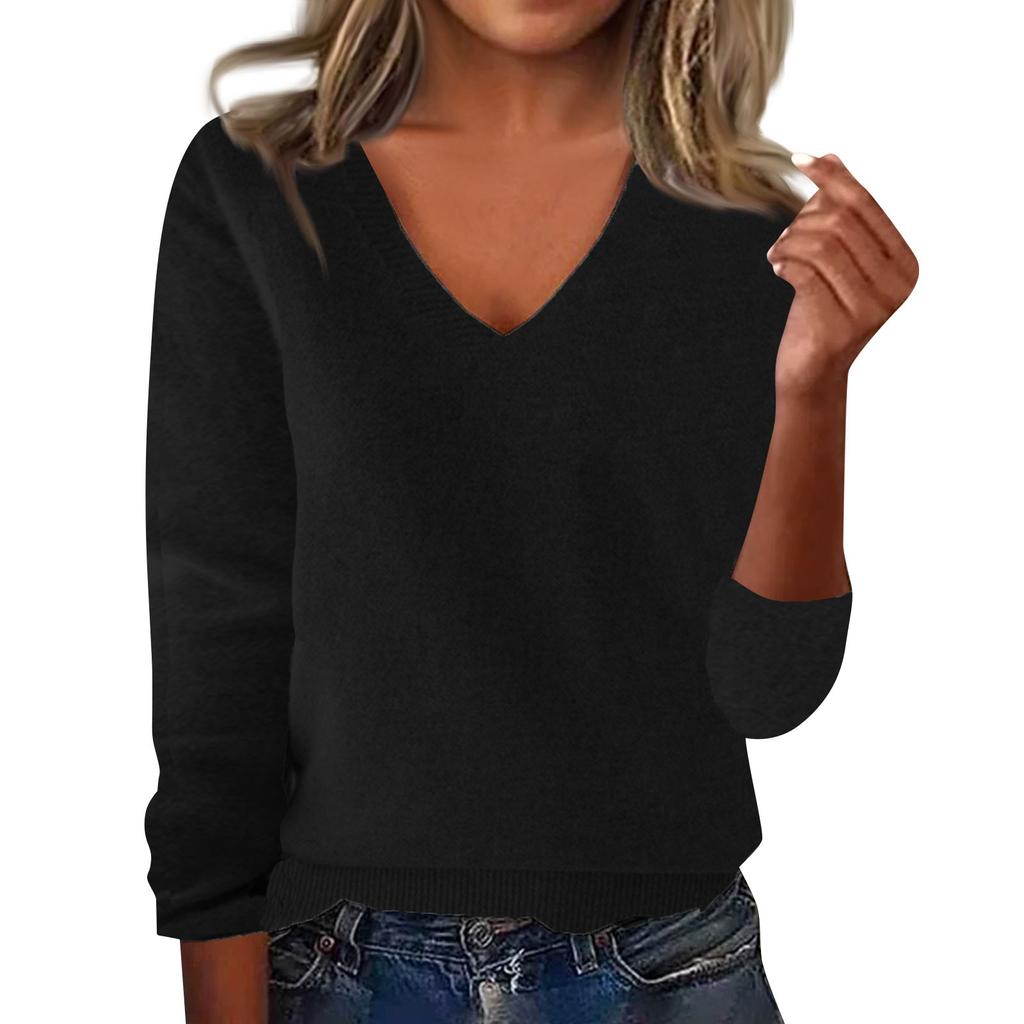 Women's Fashion Loose V-Neck Long Sleeve Bottom Shirt Top Knitted Sweater