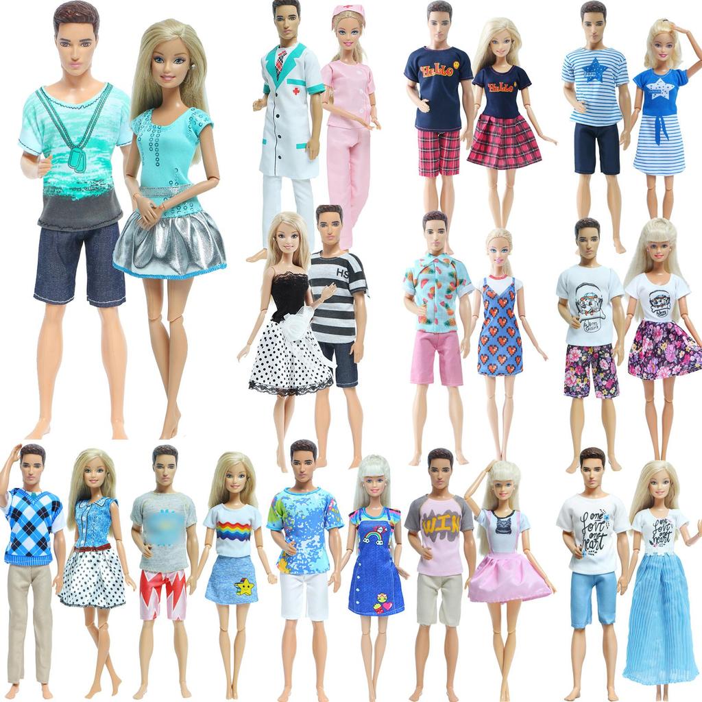 2 комплекта нарядов для пар Кена для кукол Барби, аксессуары для кукол, платье, костюм, футболка, шорты, 1/6, 30 см, кукольный домик(НЕТ КУКЛ)