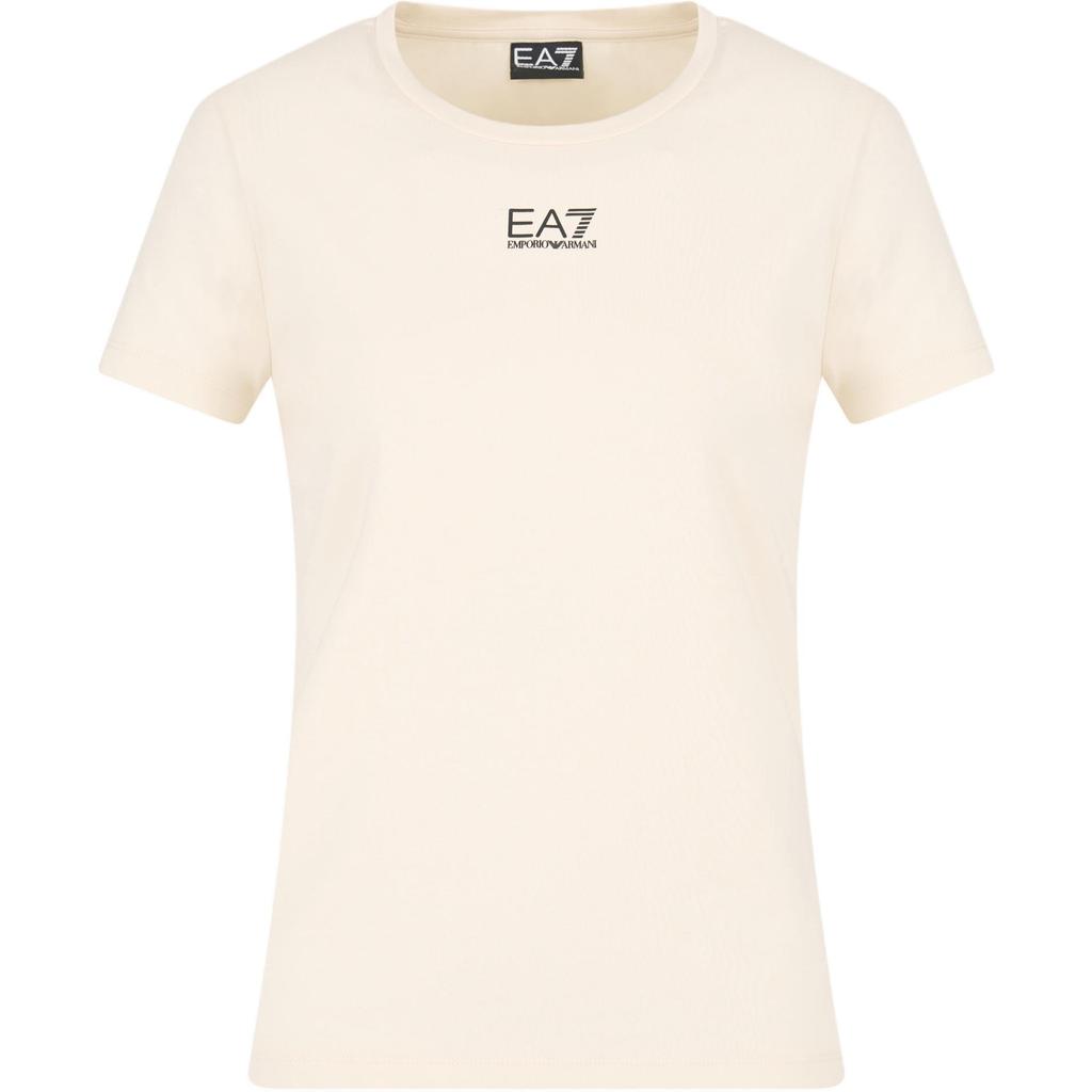 Emporio Armani Женская футболка EA7 однотонная с круглым вырезом, коротким рукавом и логотипом-буквой, обычного кроя, топ Бежевый 7W000072-AF12115-U1079