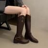 2024 High Quality Ladies Shoes Zip Women's Boots Fashion Belt Buckle Modern Boots Women Sexy Pointed Toe Knee-High Boots Zapatos