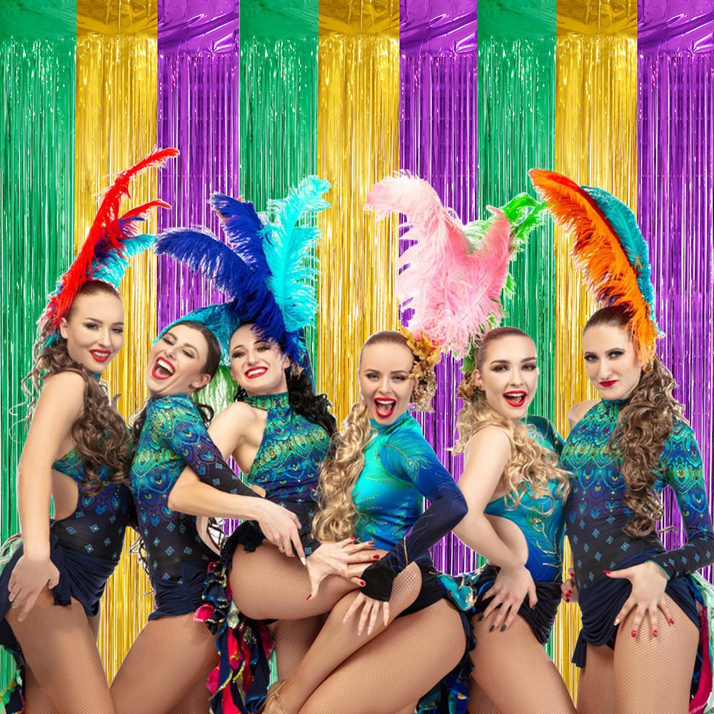 Праздничный зеленый золотой фиолетовый 1м на 2м дождевой занавес для украшения вечеринки Марди Гра