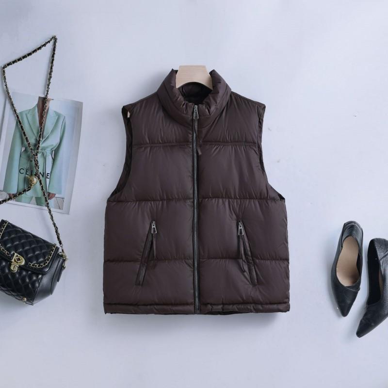 Womens Warm Puffer Vest 2026 Winter Short Sleeveless Cotton-Padded Jacket Stand Collar Office Chic