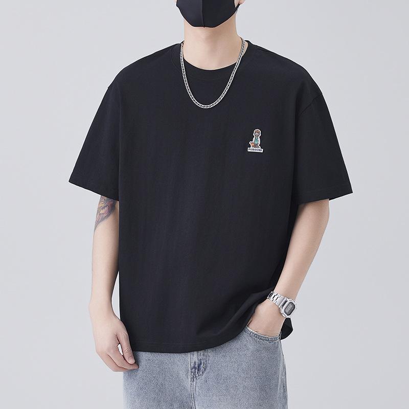 Весна и Лето Новая Мужская Футболка с Вышивкой и Принтом с Мультяшными Персонажами, Универсальный Повседневный Топ