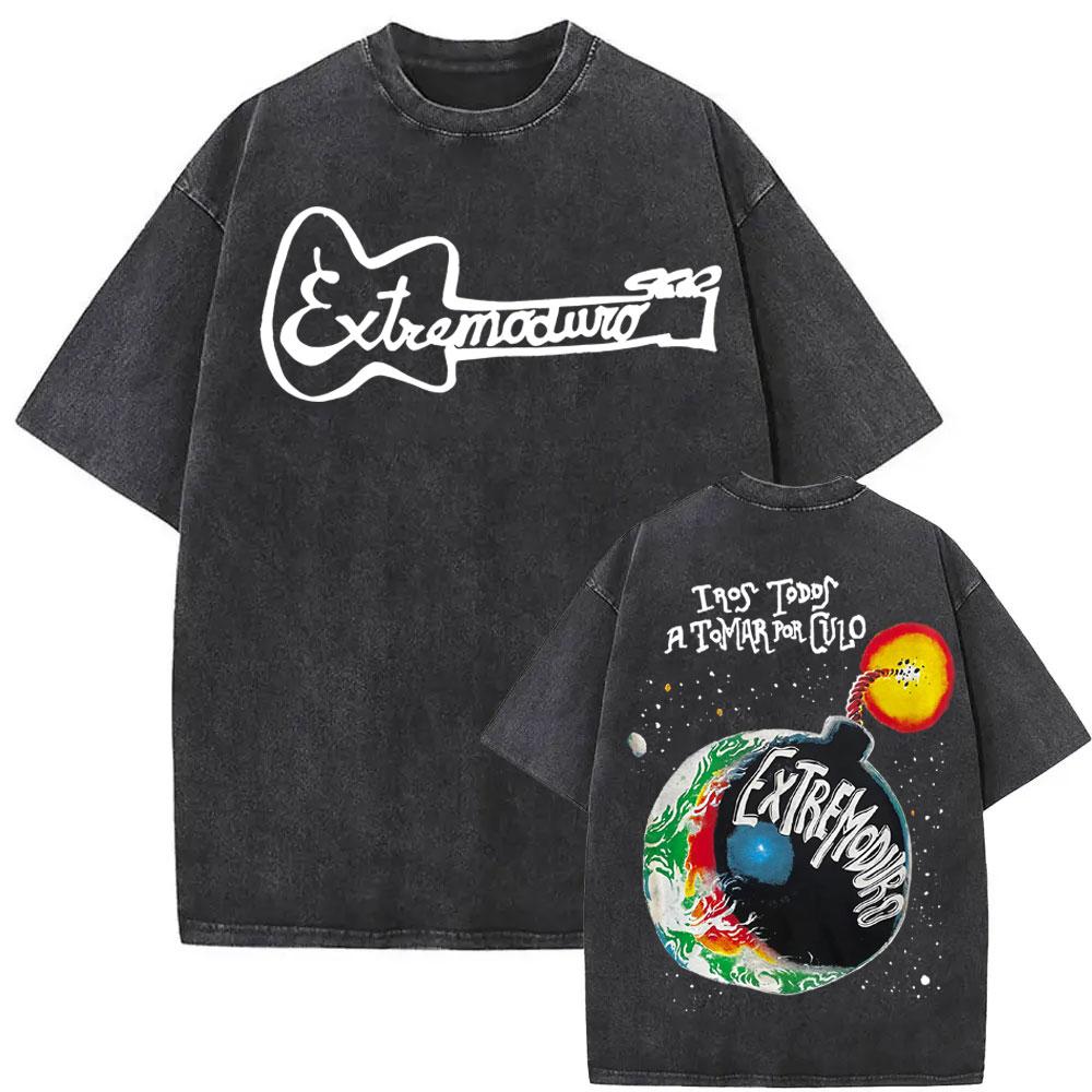 Rock Band EXTREMODURO Tour Vintage Washed Tshirt Men Fashion Hip Hop Street T Shirt Male Gothic Retro Oversized T Shirts