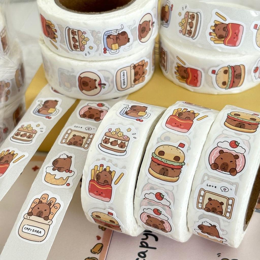 1 Roll Capybara Stickers Roll - Waterproof  Animal & Food Decals for Laptop, Water Bottle, Phone