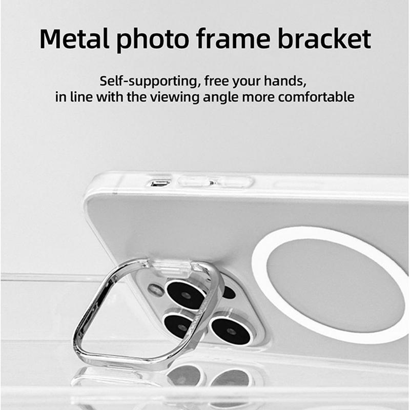 Магнитный чехол для телефона для Iphone 12 13 14 Pro Max, металлический кронштейн-подставка, Magsafe, беспроводная зарядка, матовый полупрозрачный жесткий чехол