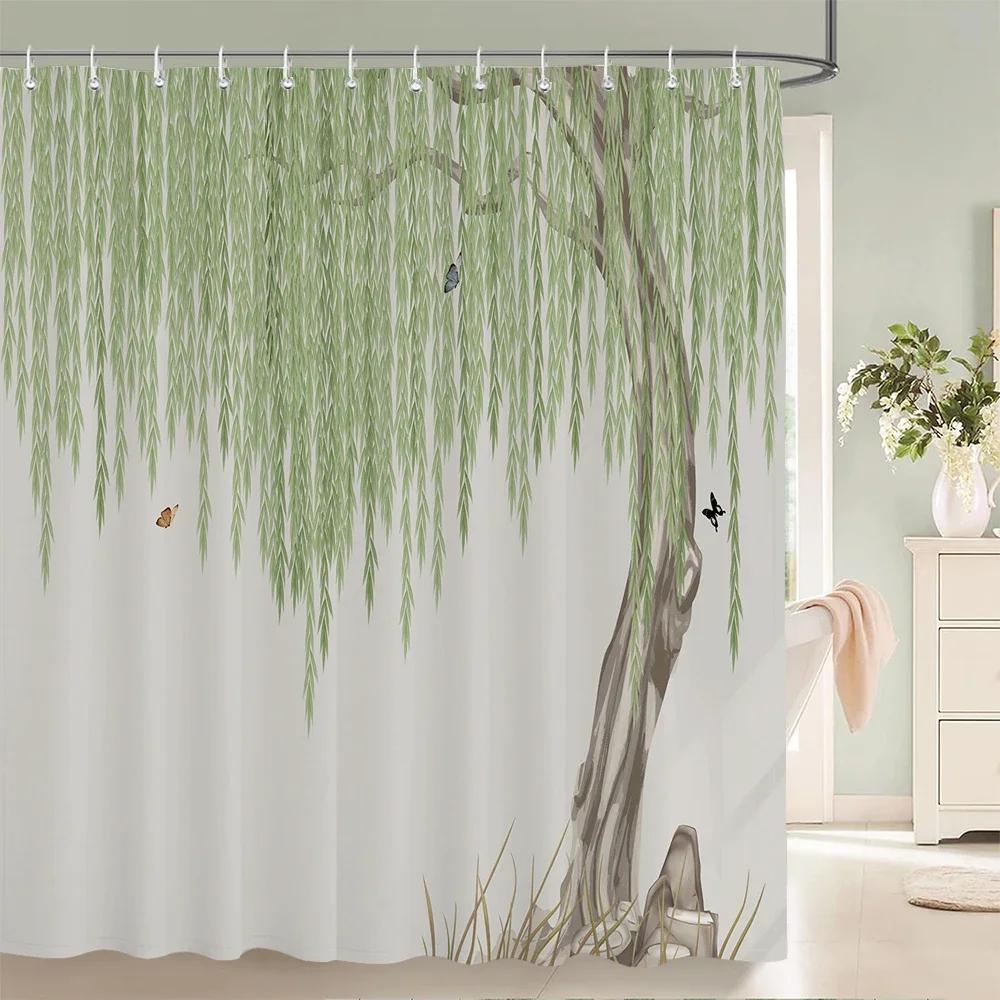 Водонепроницаемые тканевые шторки для душа Листья деревьев Белая береза Ванная комната Большие 240X180 3D-печать Декорация Шторка для душа Занавеска для ванны