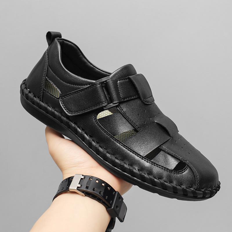 Сандалии большого размера Горячая распродажа сезона Летние новые Повседневные С открытым носком Натуральная кожа Слипоны Мужская пляжная обувь Удобная Резиновая