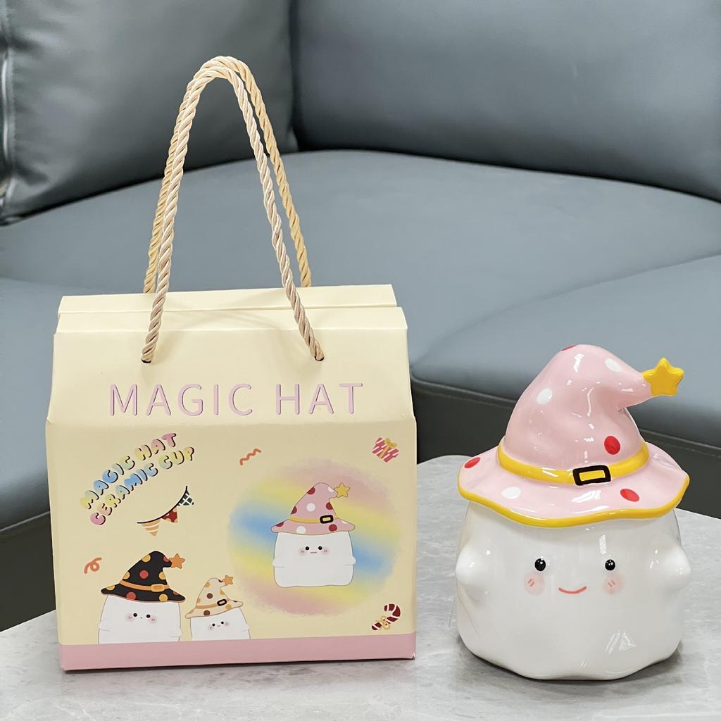 Кружка с милой крышкой, сувенирная кружка для воды, креативный подарок на день рождения для девочки, мультяшное привидение, керамическая кружка