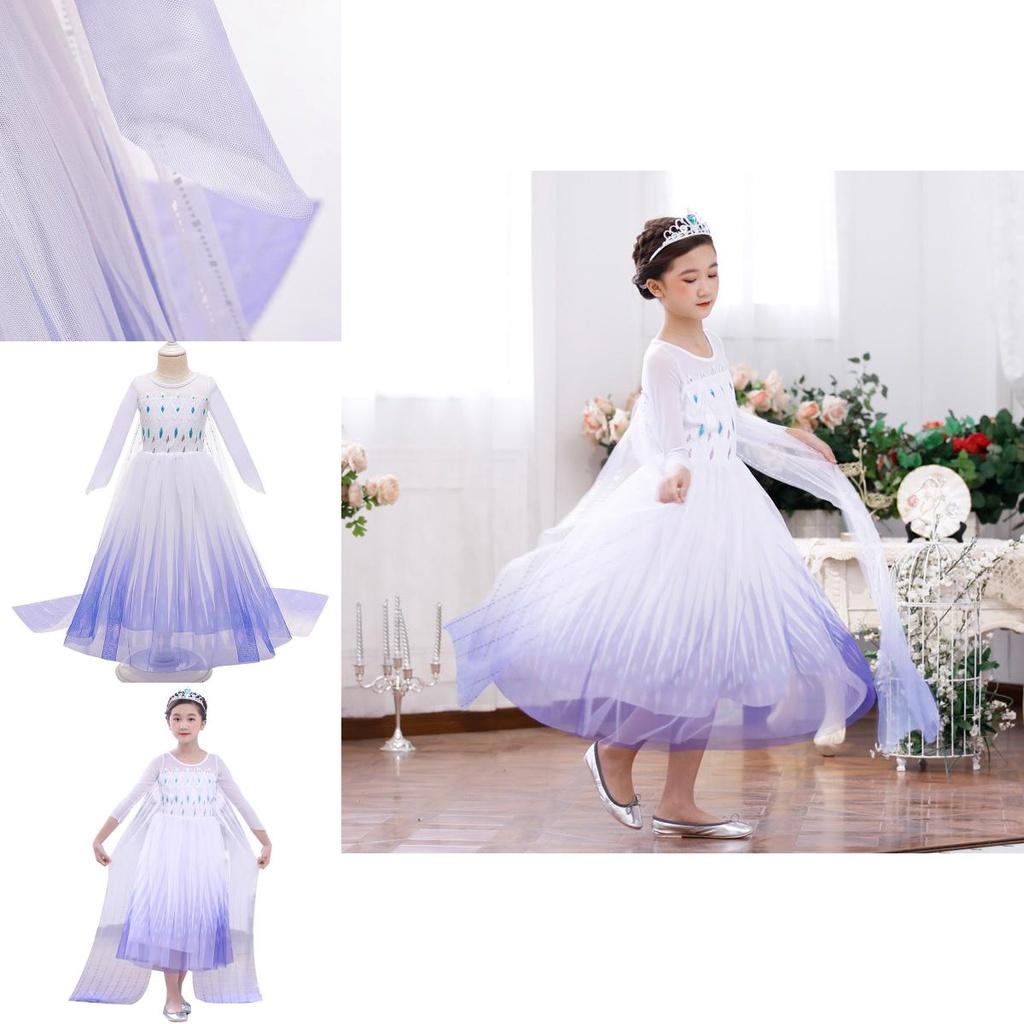 Elegant White Frozen2 Snow Queen Dress Outfit With Exquisite Workmanship For Girls