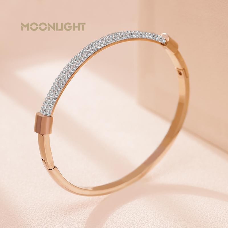 MOONLIGHT Модные Браслеты-Каффы с Фианитами для Женщин Трендовый Титановый Стальной Круглый Классический Браслет Женские Ювелирные Изделия Подарок