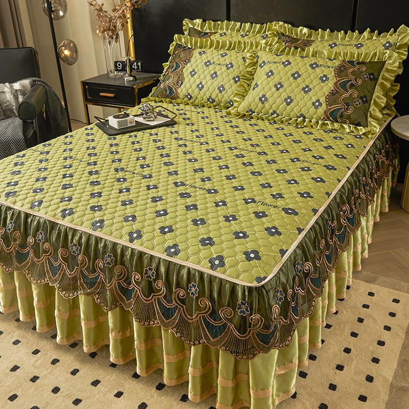 Летний латексный коврик из ледяного шелка, летний коврик из трех частей, кружевная юбка-кровать, съемное покрывало в европейском стиле, коврик для кондиционирования воздуха, постельные принадлежности