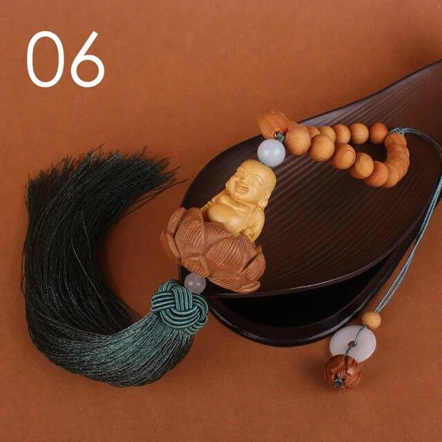 Chinese Style Wooden Carved Lotus Buddha Statue Car Pendant Creative Lucky Fortune Jewelry Decor Xmas Charming Car Accessories